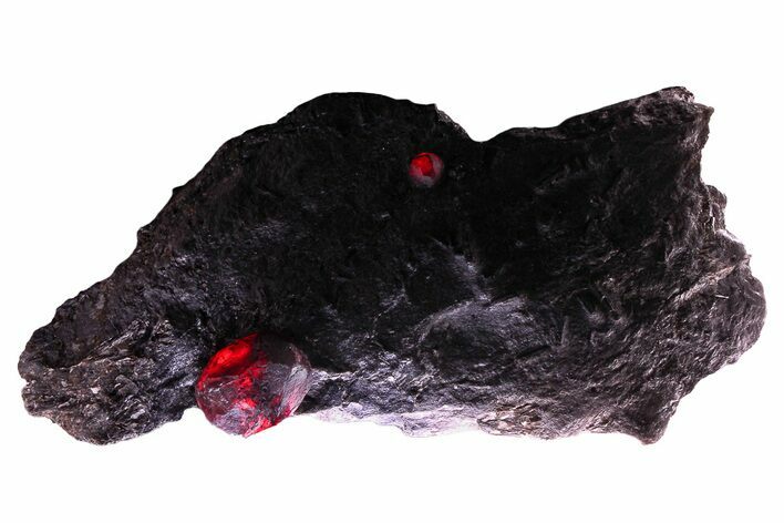 Plate of Two Red Embers Garnets in Graphite - Massachusetts #375775